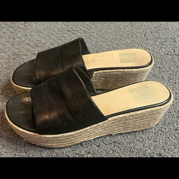 Dolce Vita Womens Layla Espadrille Wedge Sandal Black Leather Size 8 - Picture 2 of 7